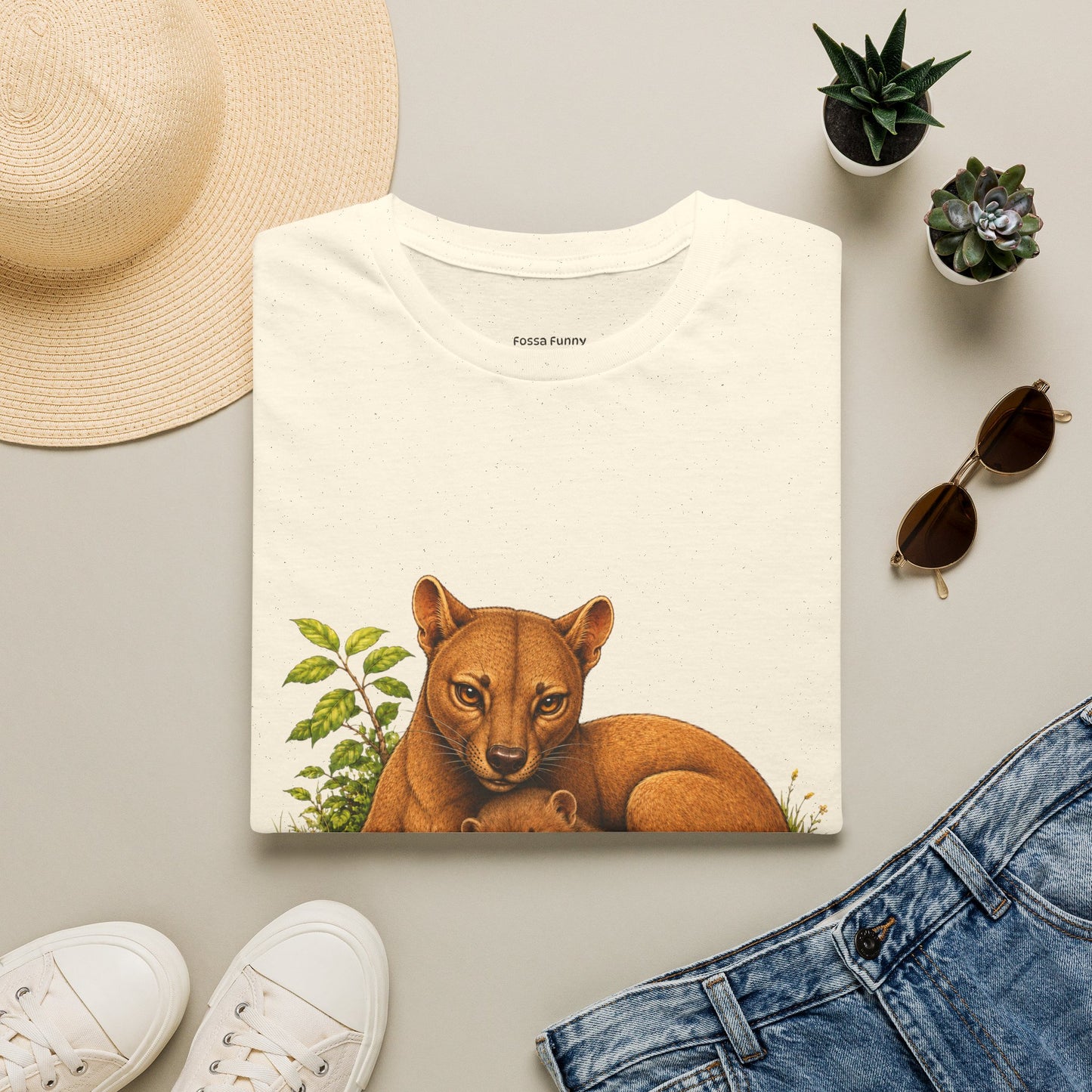 Protective Mama Fossa T-Shirt — A soft and heartwarming design celebrating the love between a mother and her baby