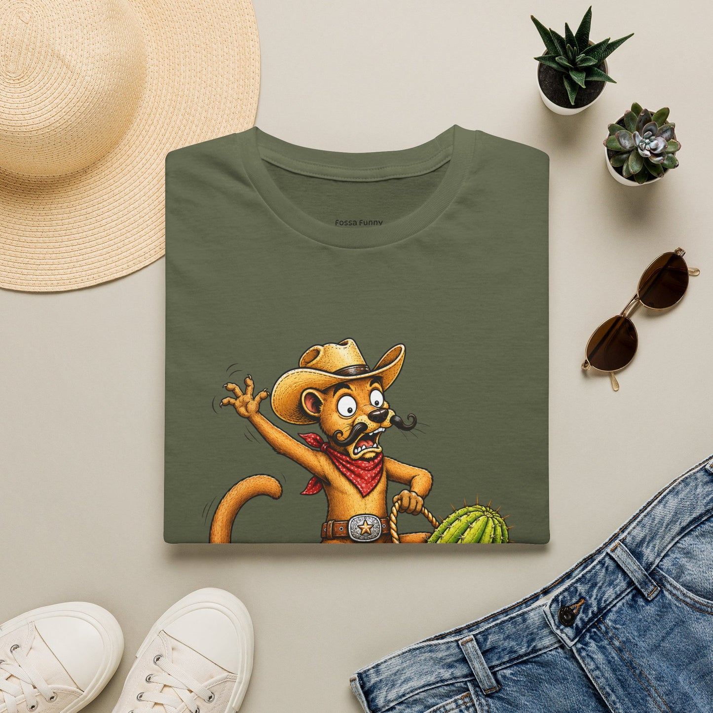 Fossa Cowboy T-Shirt — Funny Western Fossa Riding Cactus Tee
