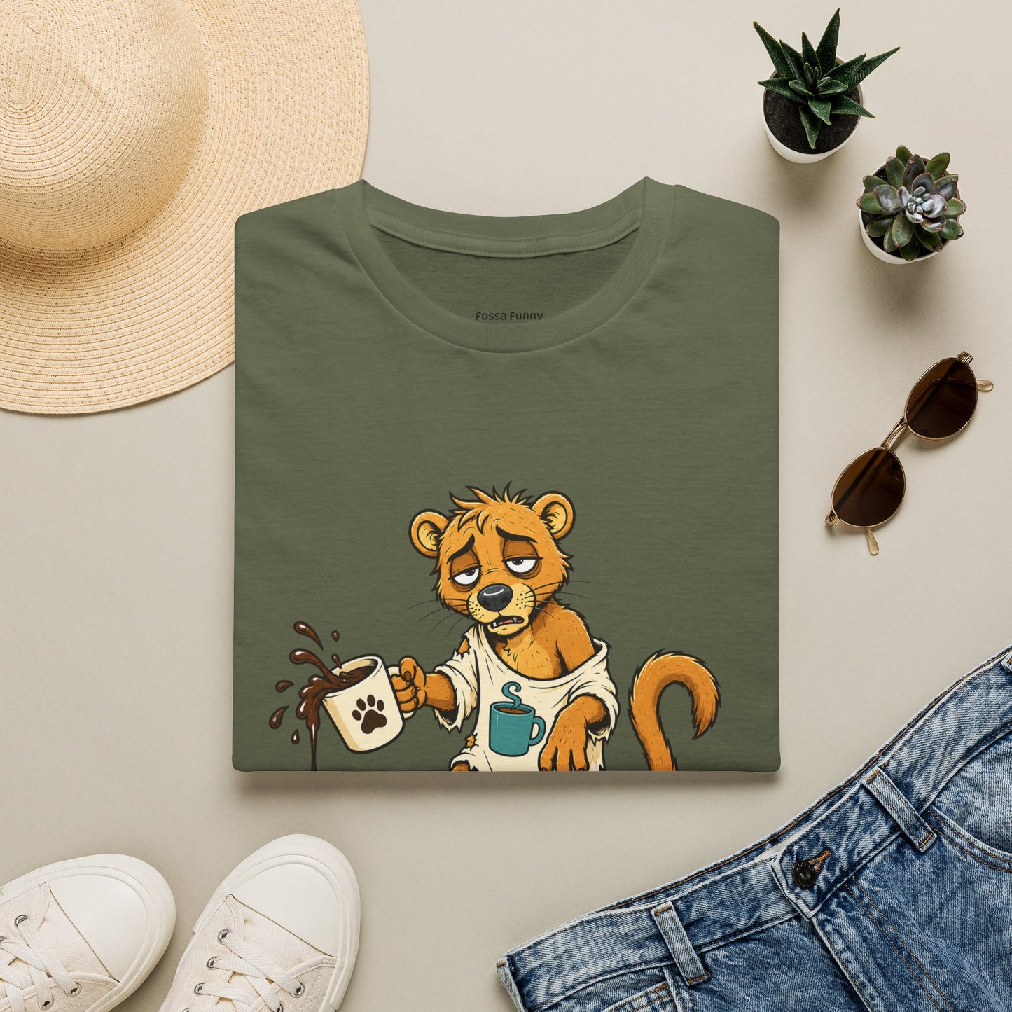 Coffee Powered Fossa T-Shirt — Funny Loading Animal Graphic Tee