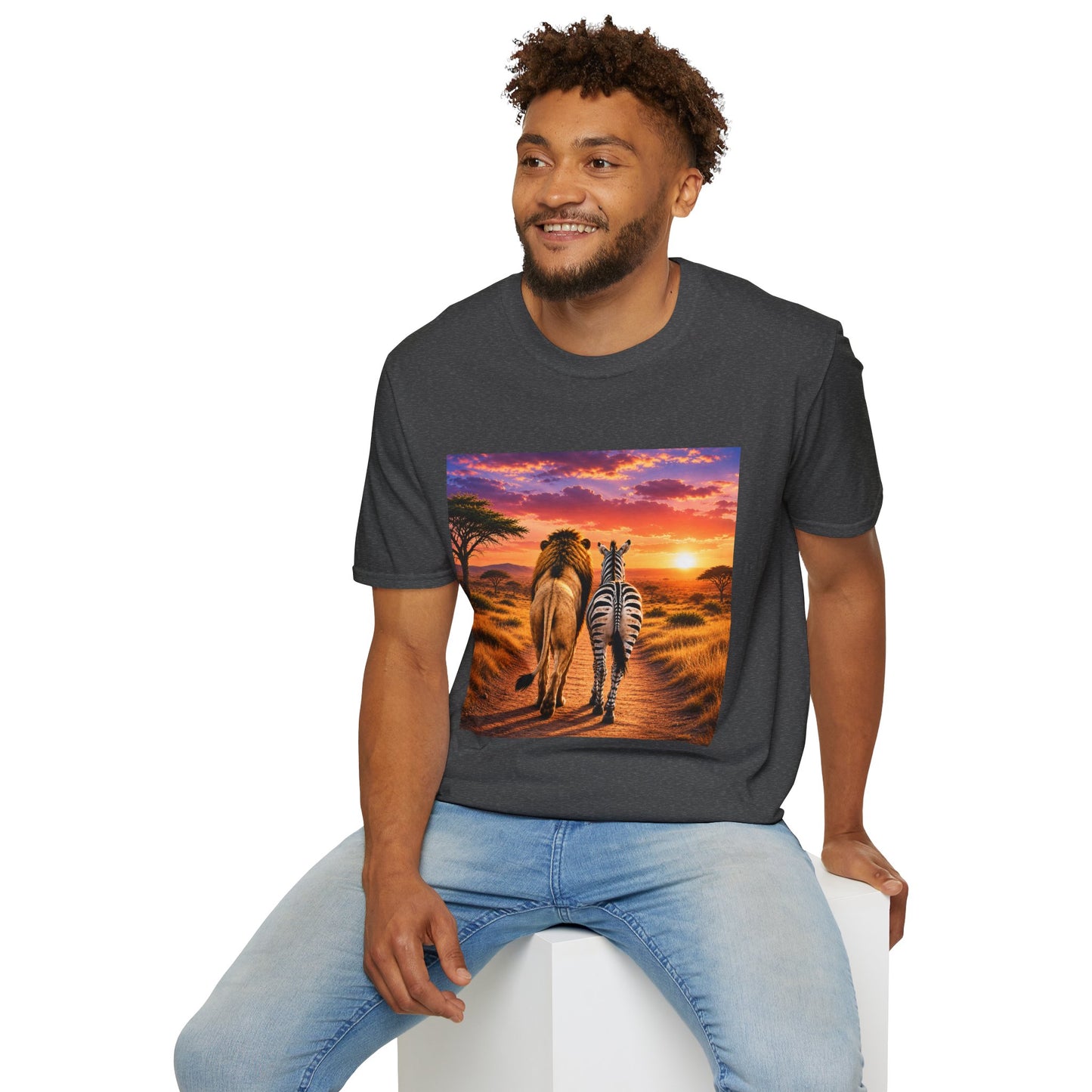 Lion and Zebra Sunset T-Shirt — African Safari Wildlife Graphic Tee