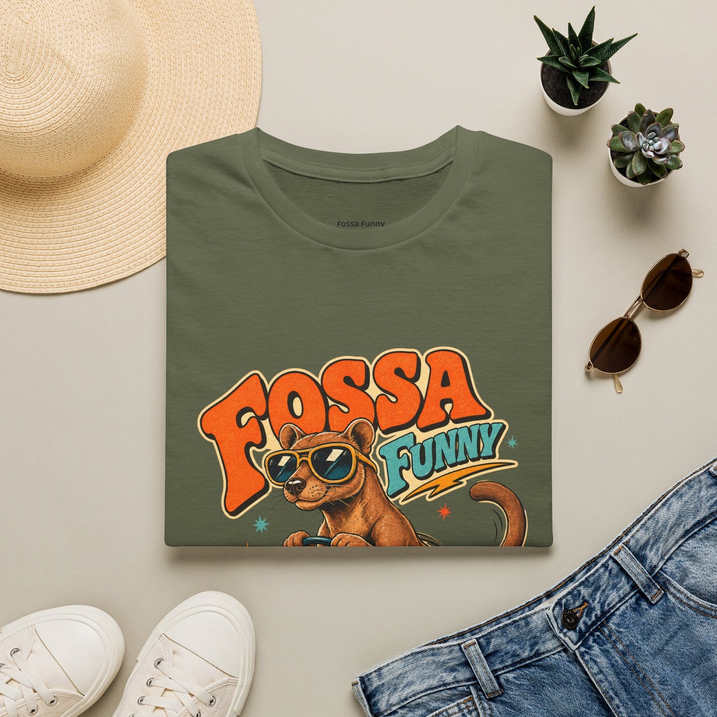 Fossa Funny Graphic T-Shirt — Cute Fossa Driving Vintage Design