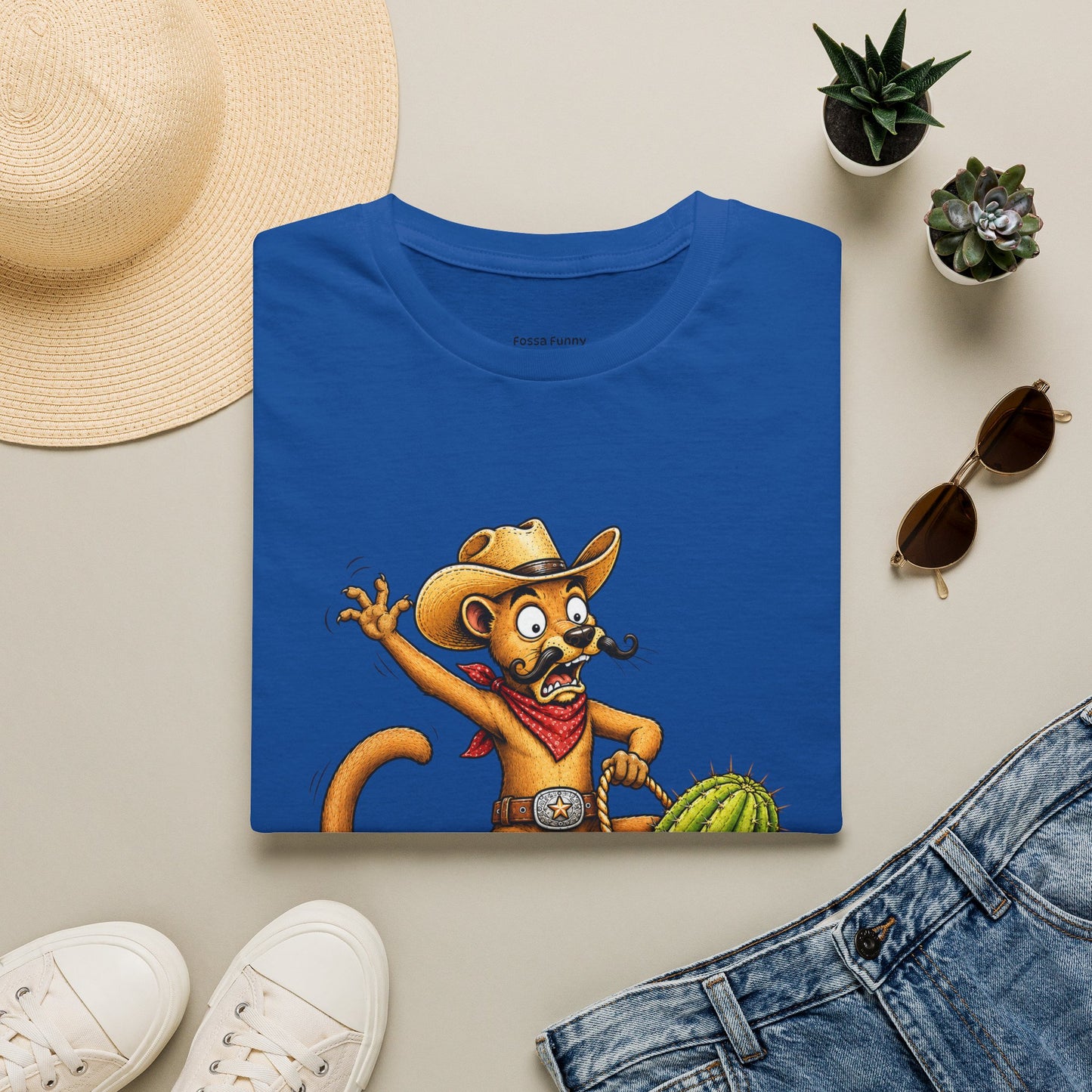 Fossa Cowboy T-Shirt — Funny Western Fossa Riding Cactus Tee