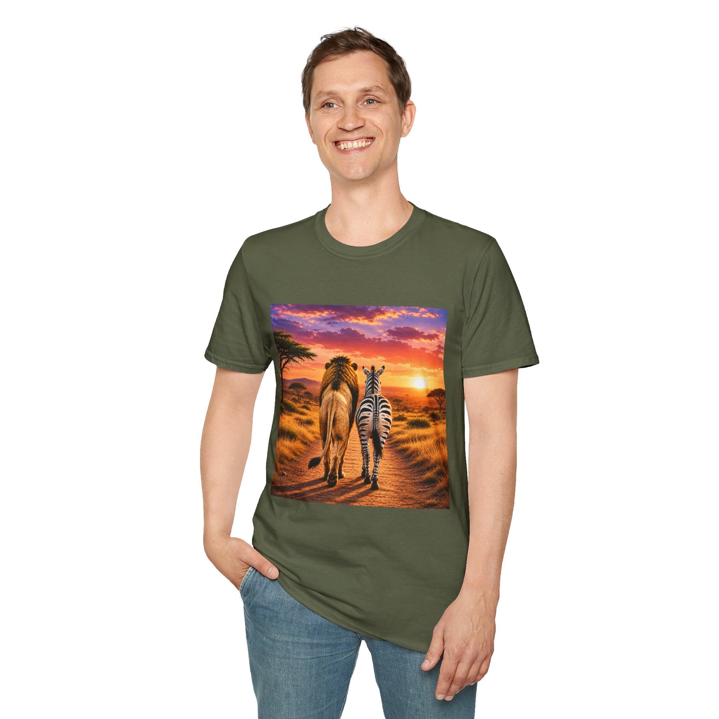Lion and Zebra Sunset T-Shirt — African Safari Wildlife Graphic Tee