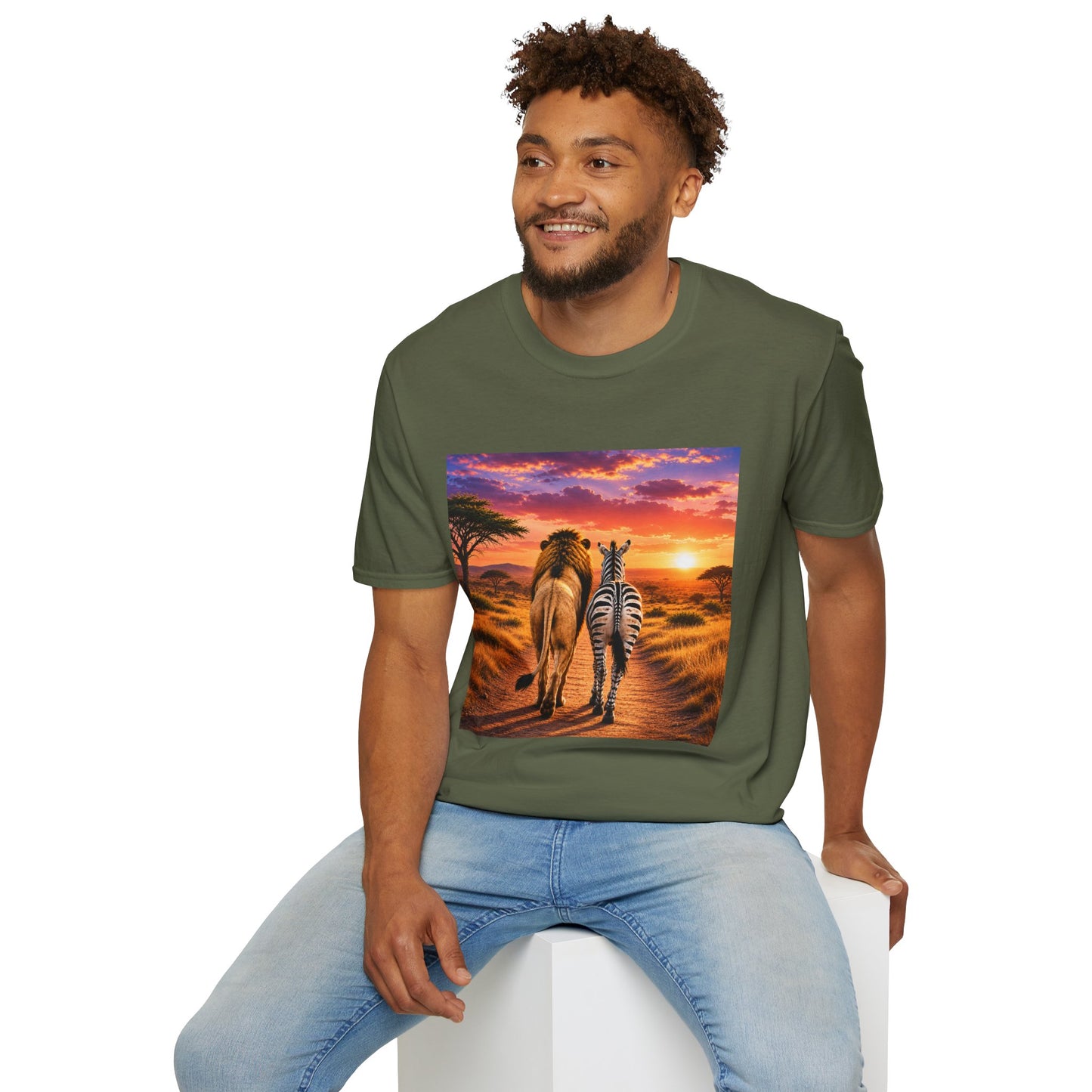 Lion and Zebra Sunset T-Shirt — African Safari Wildlife Graphic Tee