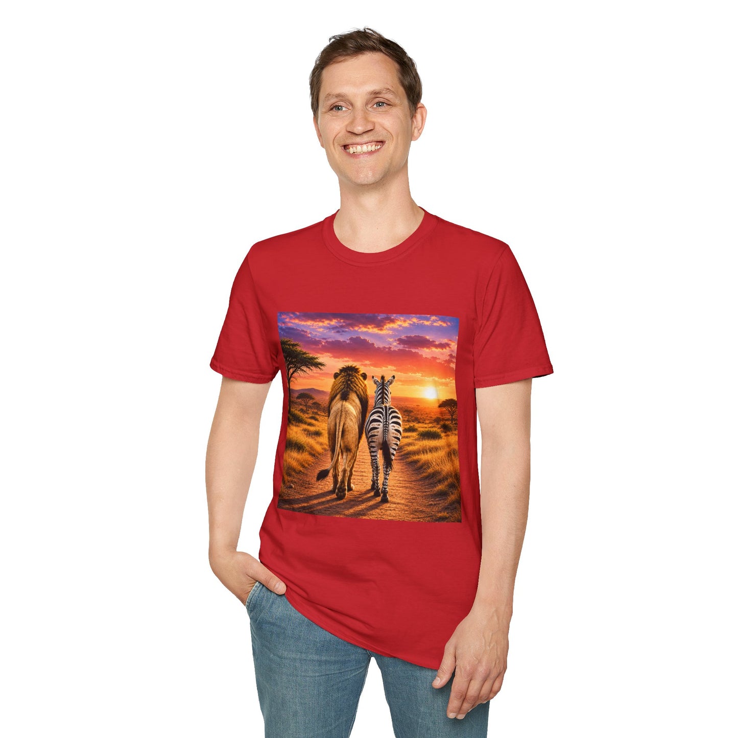 Lion and Zebra Sunset T-Shirt — African Safari Wildlife Graphic Tee