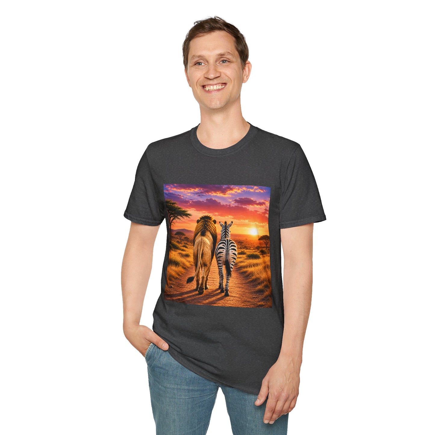 Lion and Zebra Sunset T-Shirt — African Safari Wildlife Graphic Tee