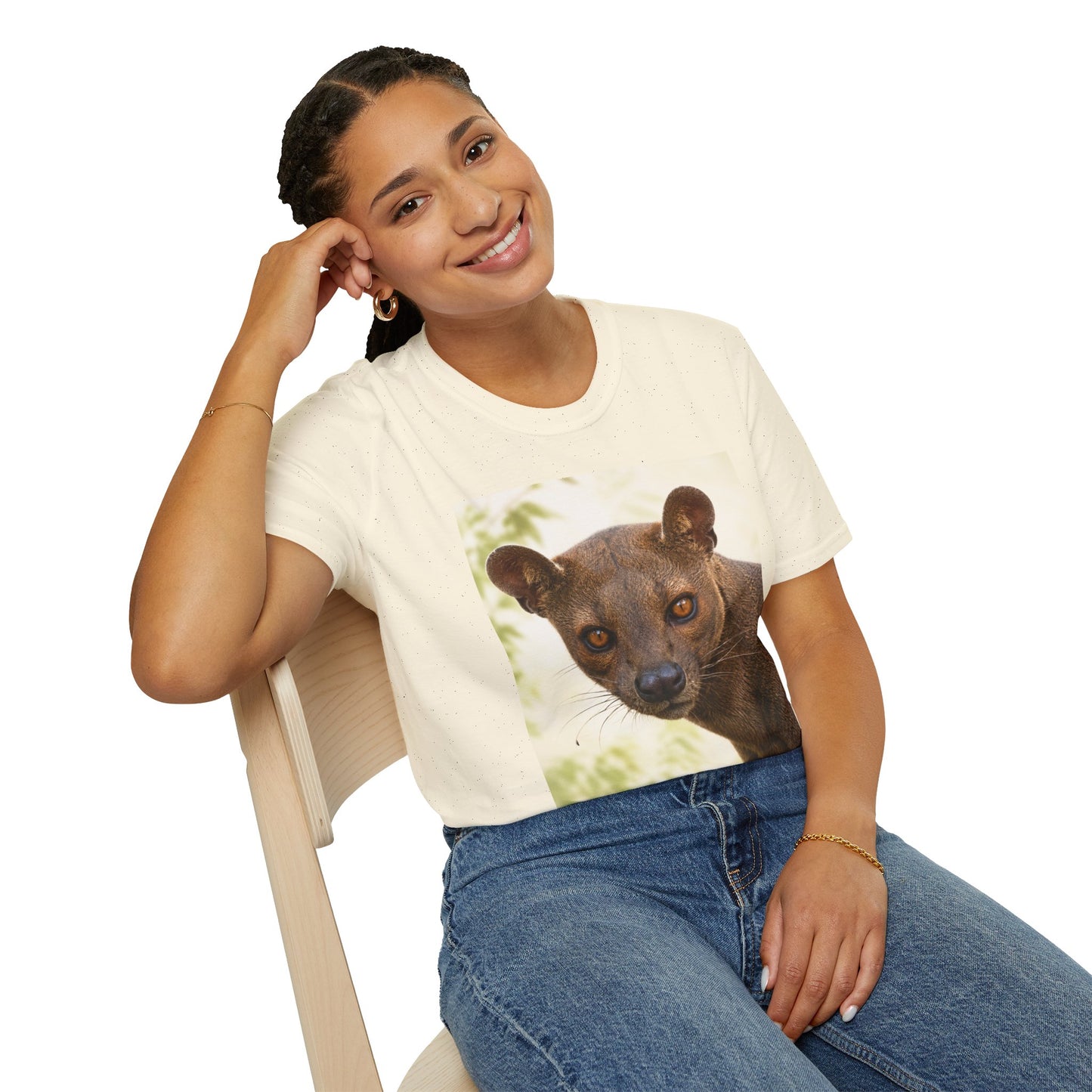 Realistic Fossa Portrait T-Shirt — Madagascar Wildlife Graphic Tee
