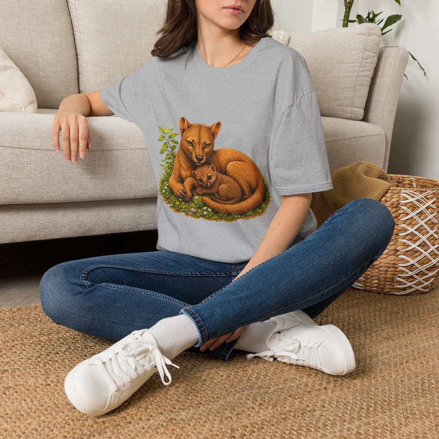 Protective Mama Fossa T-Shirt — A soft and heartwarming design celebrating the love between a mother and her baby