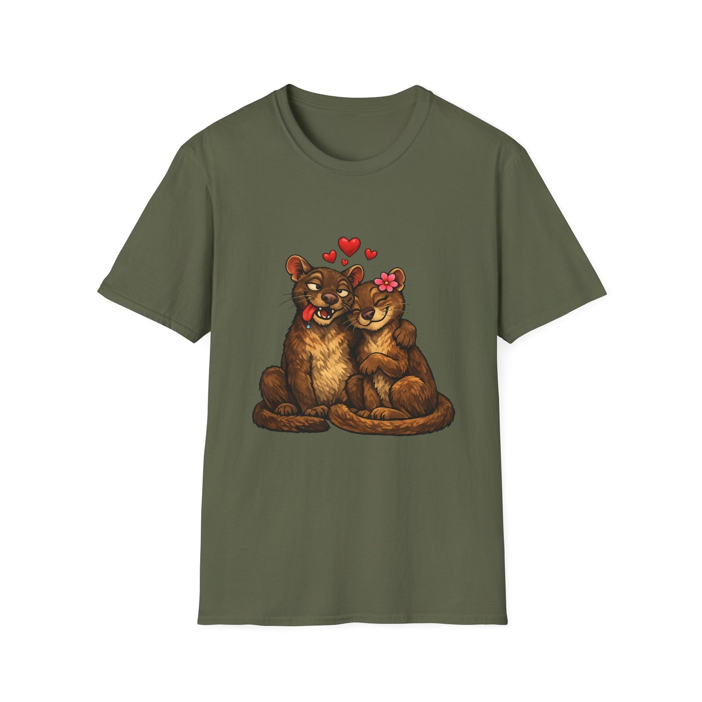 Couple of Fossas T-Shirt — Cute Fossa Couple with Hearts & Flower