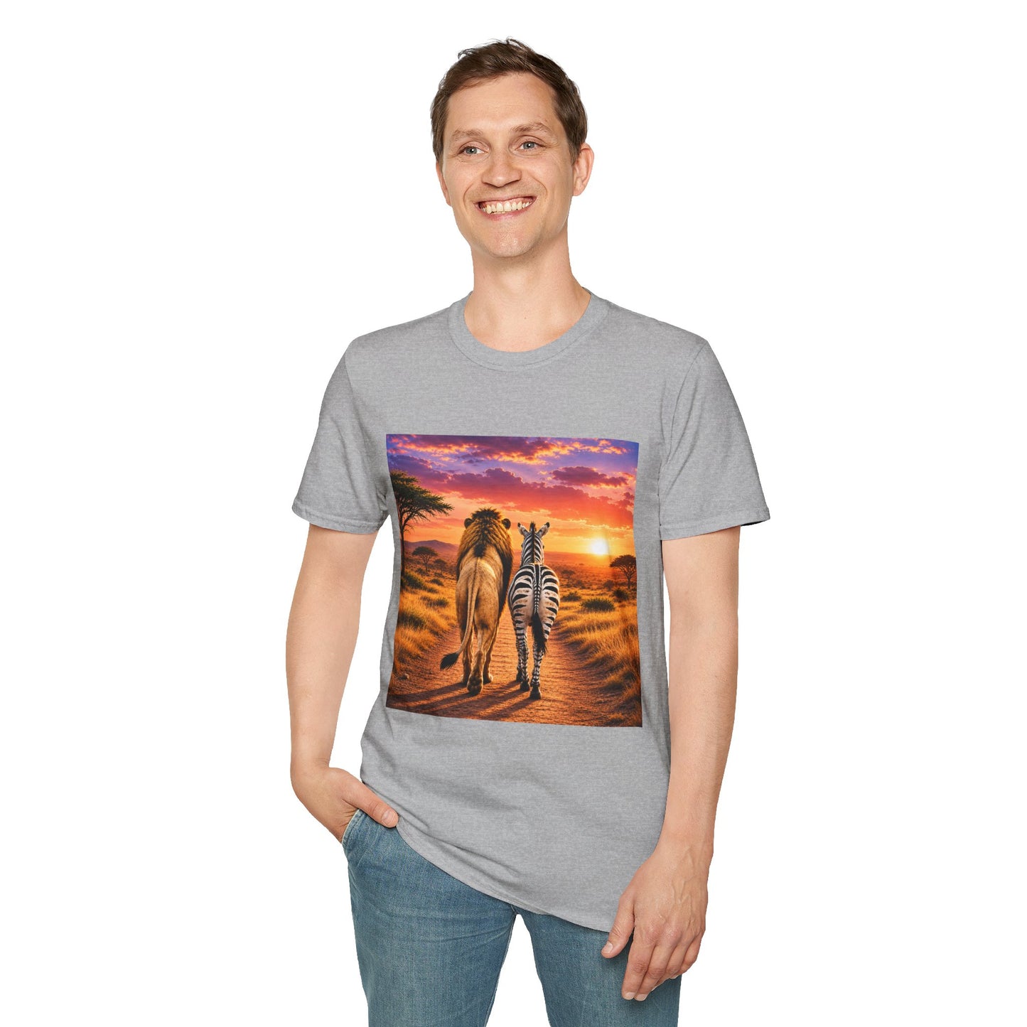 Lion and Zebra Sunset T-Shirt — African Safari Wildlife Graphic Tee