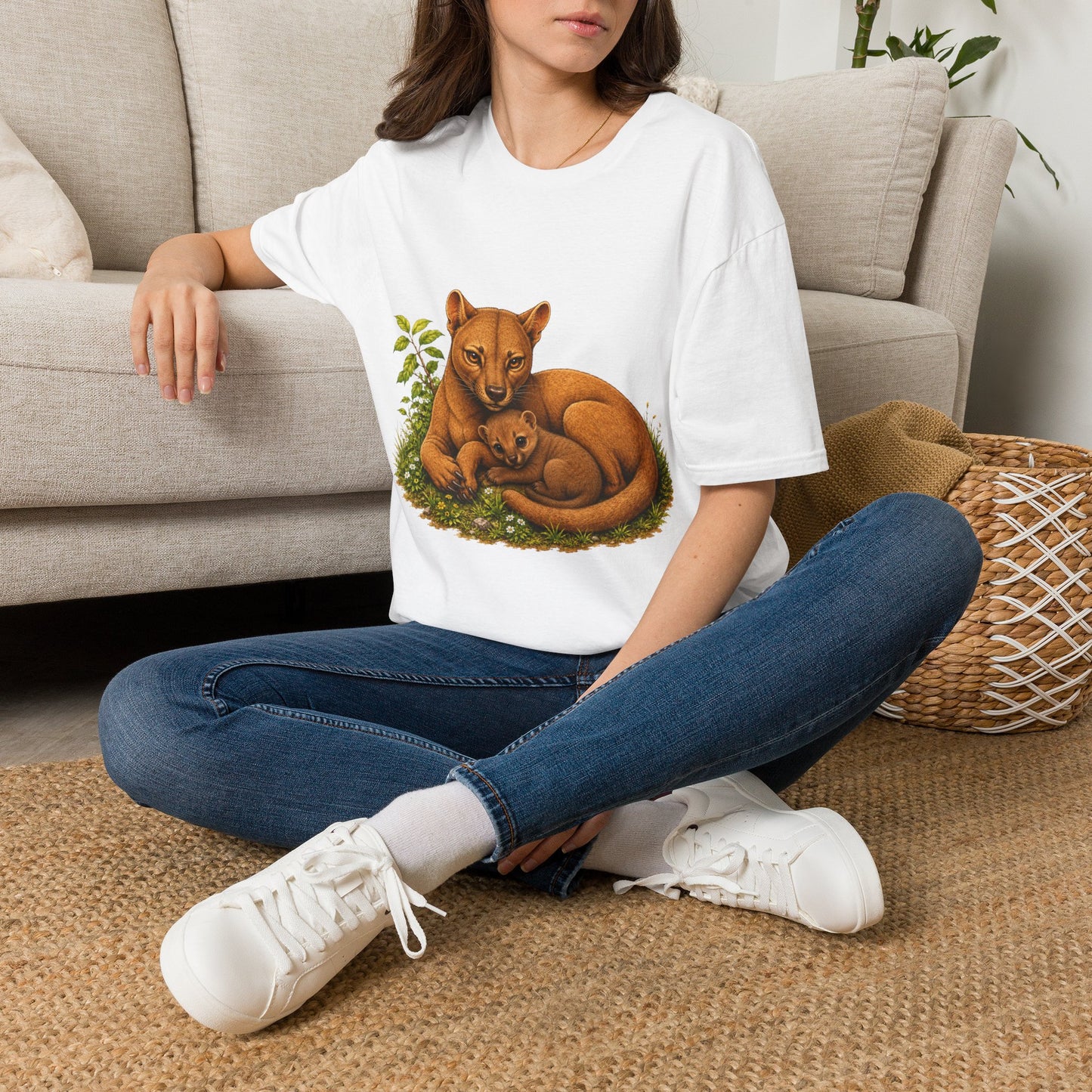 Protective Mama Fossa T-Shirt — A soft and heartwarming design celebrating the love between a mother and her baby