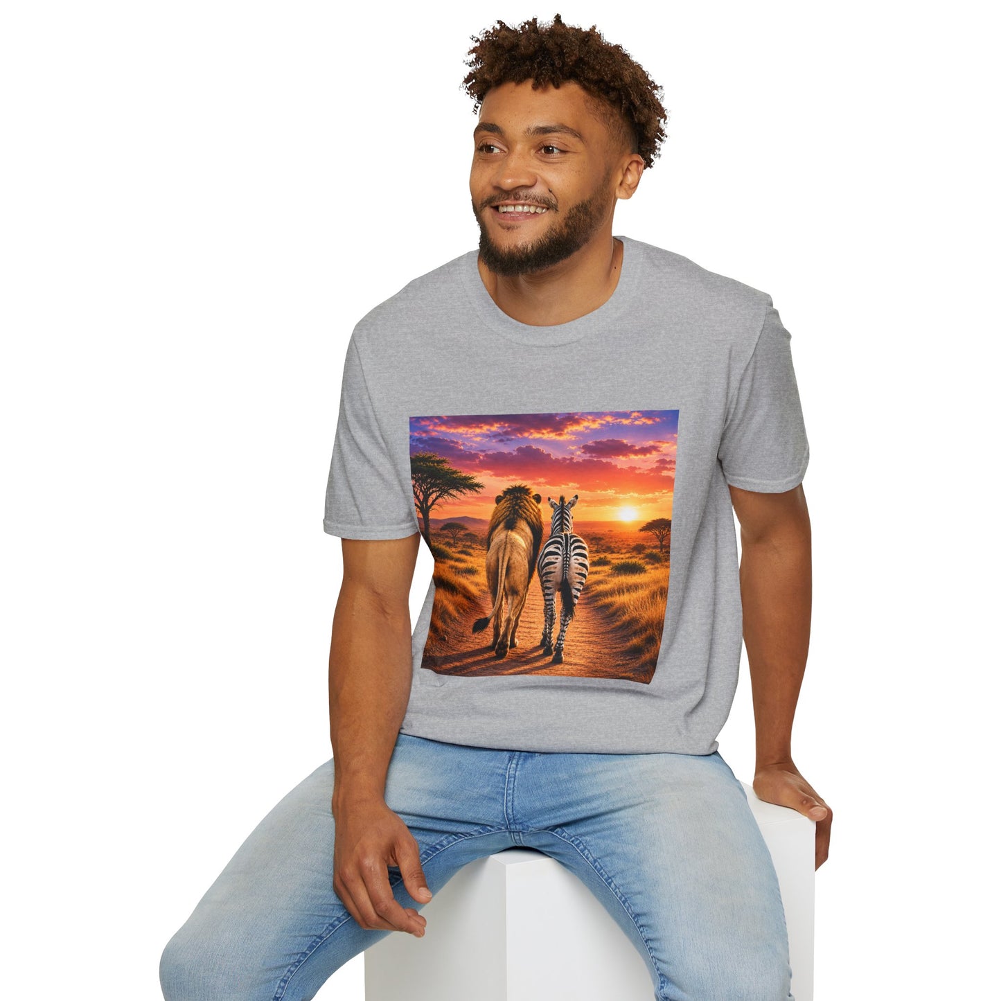 Lion and Zebra Sunset T-Shirt — African Safari Wildlife Graphic Tee