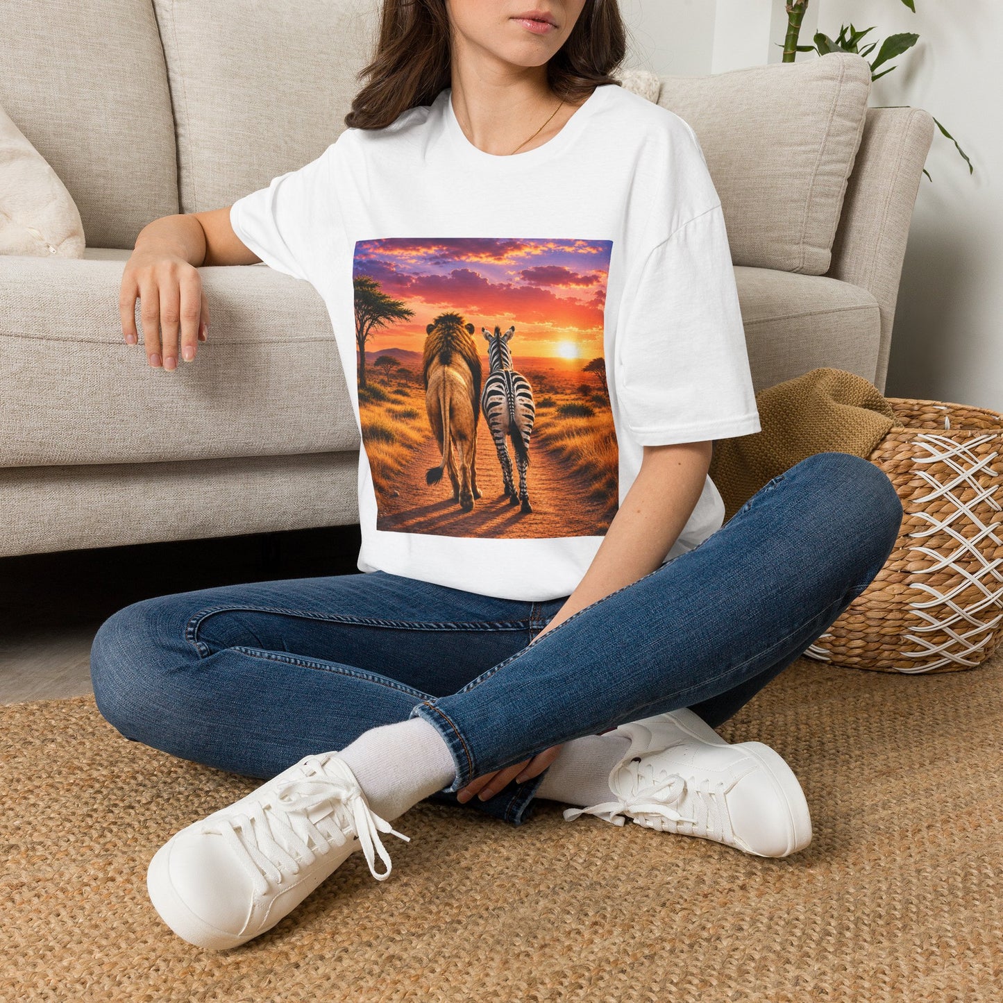 Lion and Zebra Sunset T-Shirt — African Safari Wildlife Graphic Tee