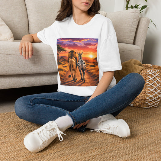 Lion and Zebra Sunset T-Shirt — African Safari Wildlife Graphic Tee