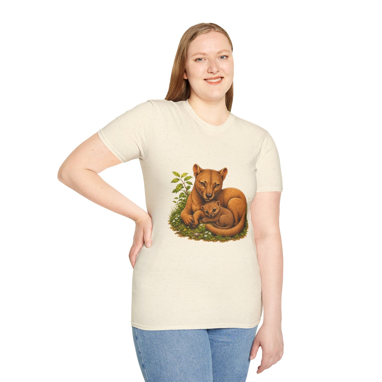 Protective Mama Fossa T-Shirt — A soft and heartwarming design celebrating the love between a mother and her baby