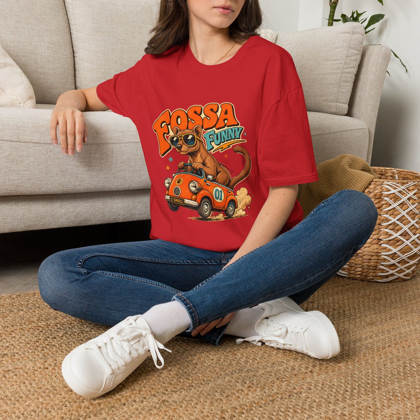 Fossa Funny Graphic T-Shirt — Cute Fossa Driving Vintage Design