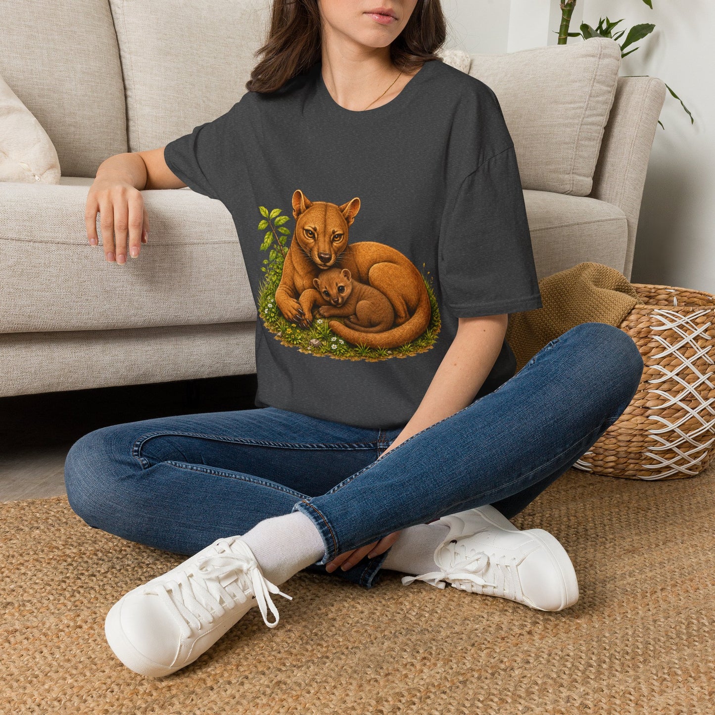 Protective Mama Fossa T-Shirt — A soft and heartwarming design celebrating the love between a mother and her baby