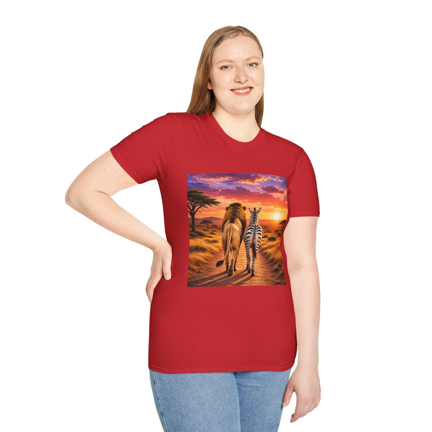 Lion and Zebra Sunset T-Shirt — African Safari Wildlife Graphic Tee