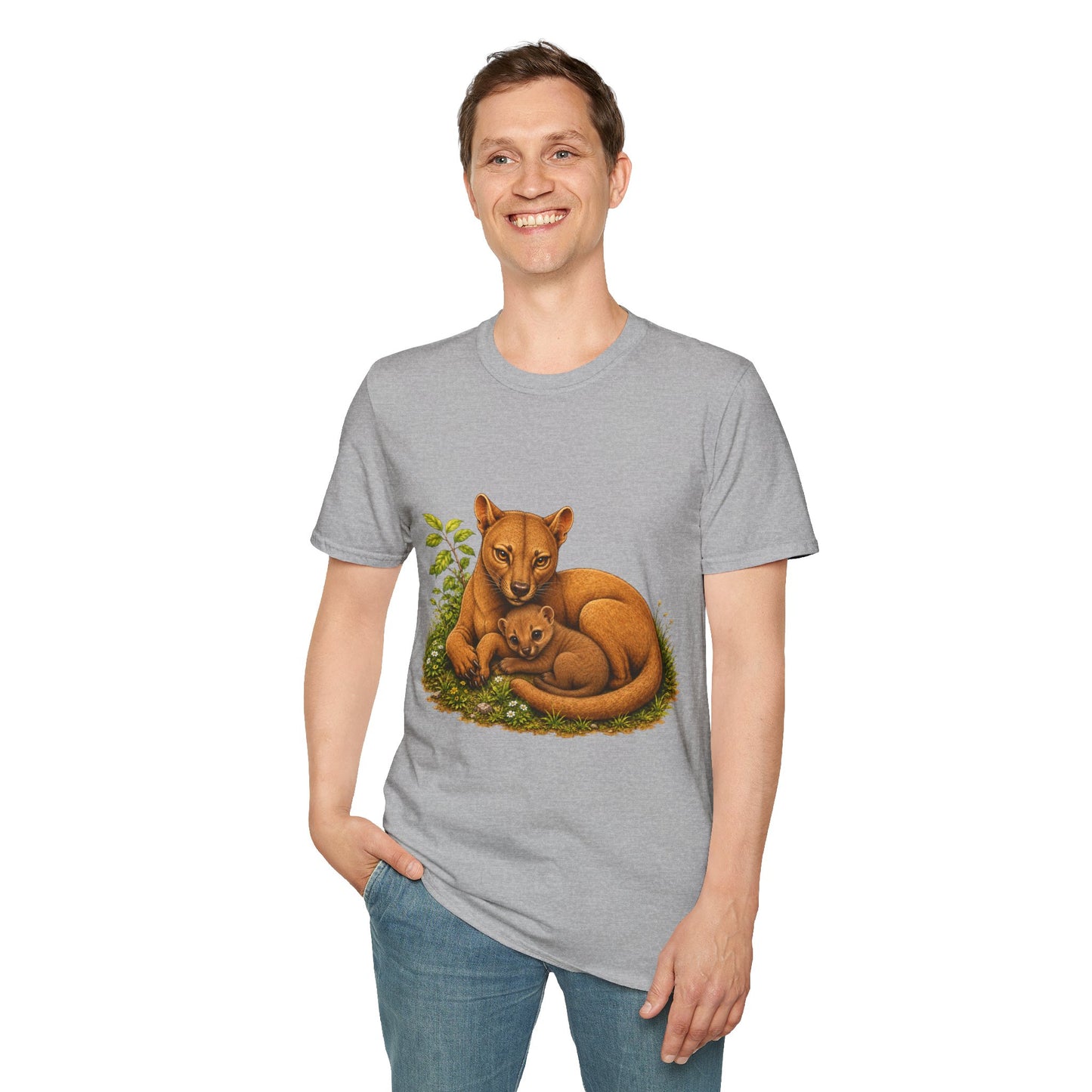 Protective Mama Fossa T-Shirt — A soft and heartwarming design celebrating the love between a mother and her baby