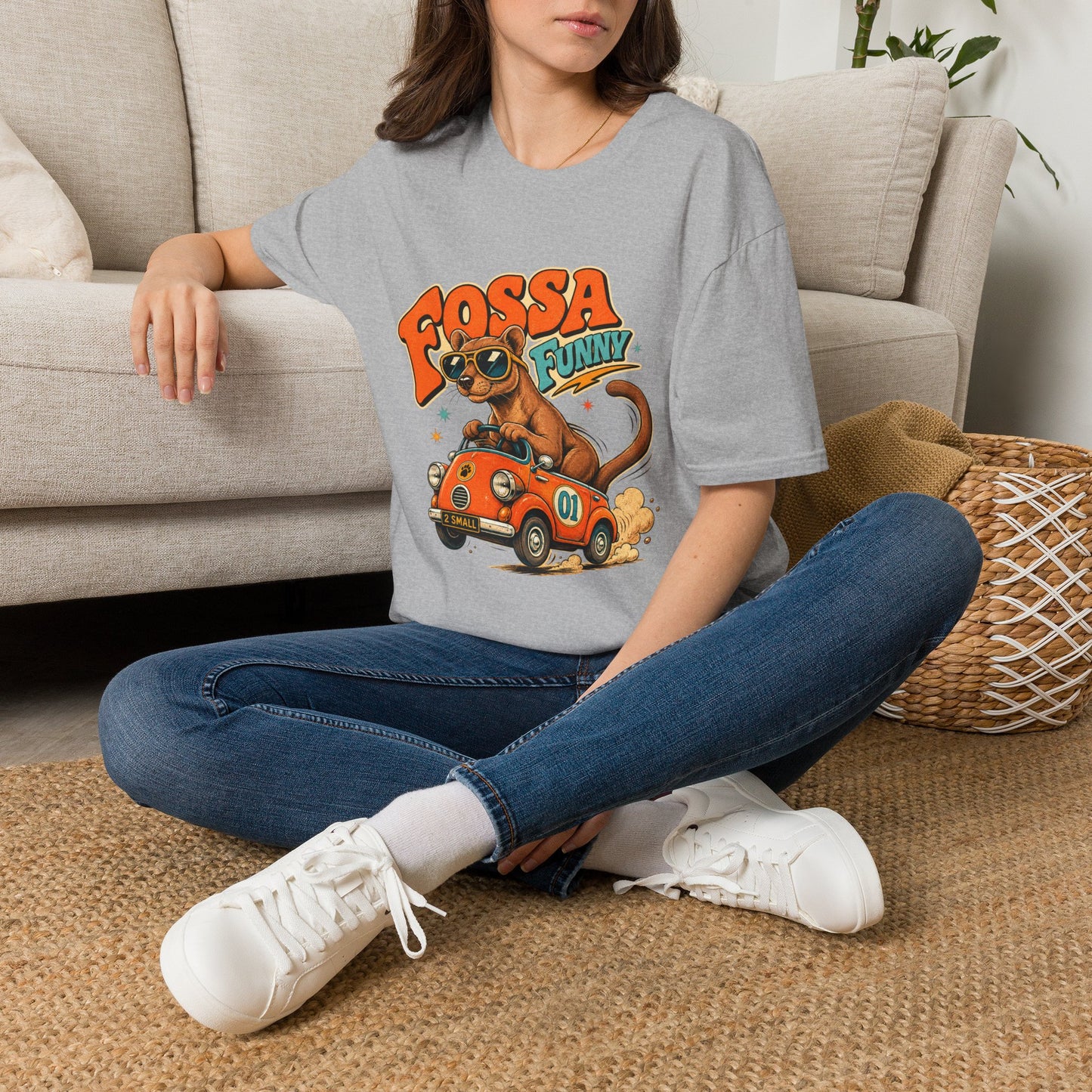 Fossa Funny Graphic T-Shirt — Cute Fossa Driving Vintage Design