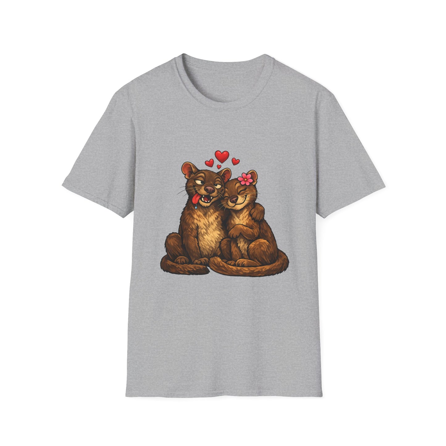 Couple of Fossas T-Shirt — Cute Fossa Couple with Hearts & Flower