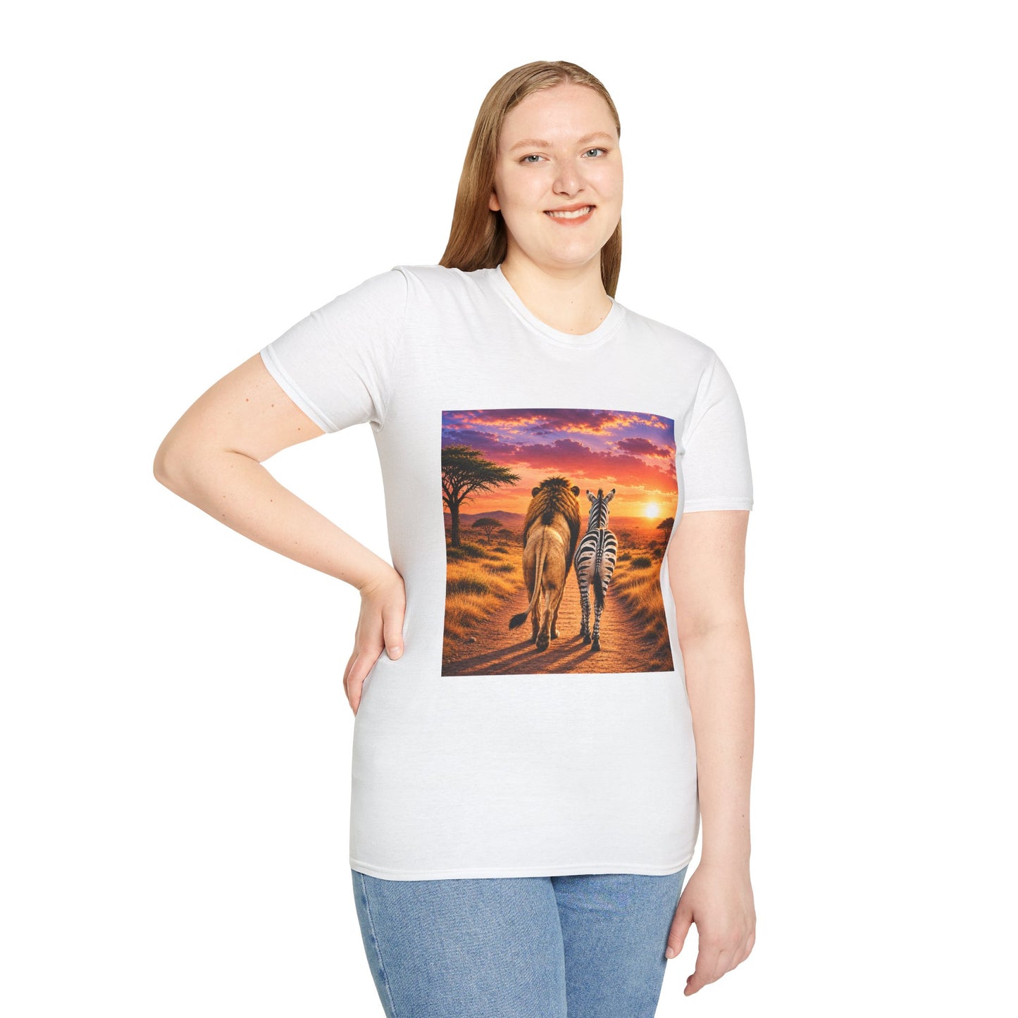 Lion and Zebra Sunset T-Shirt — African Safari Wildlife Graphic Tee