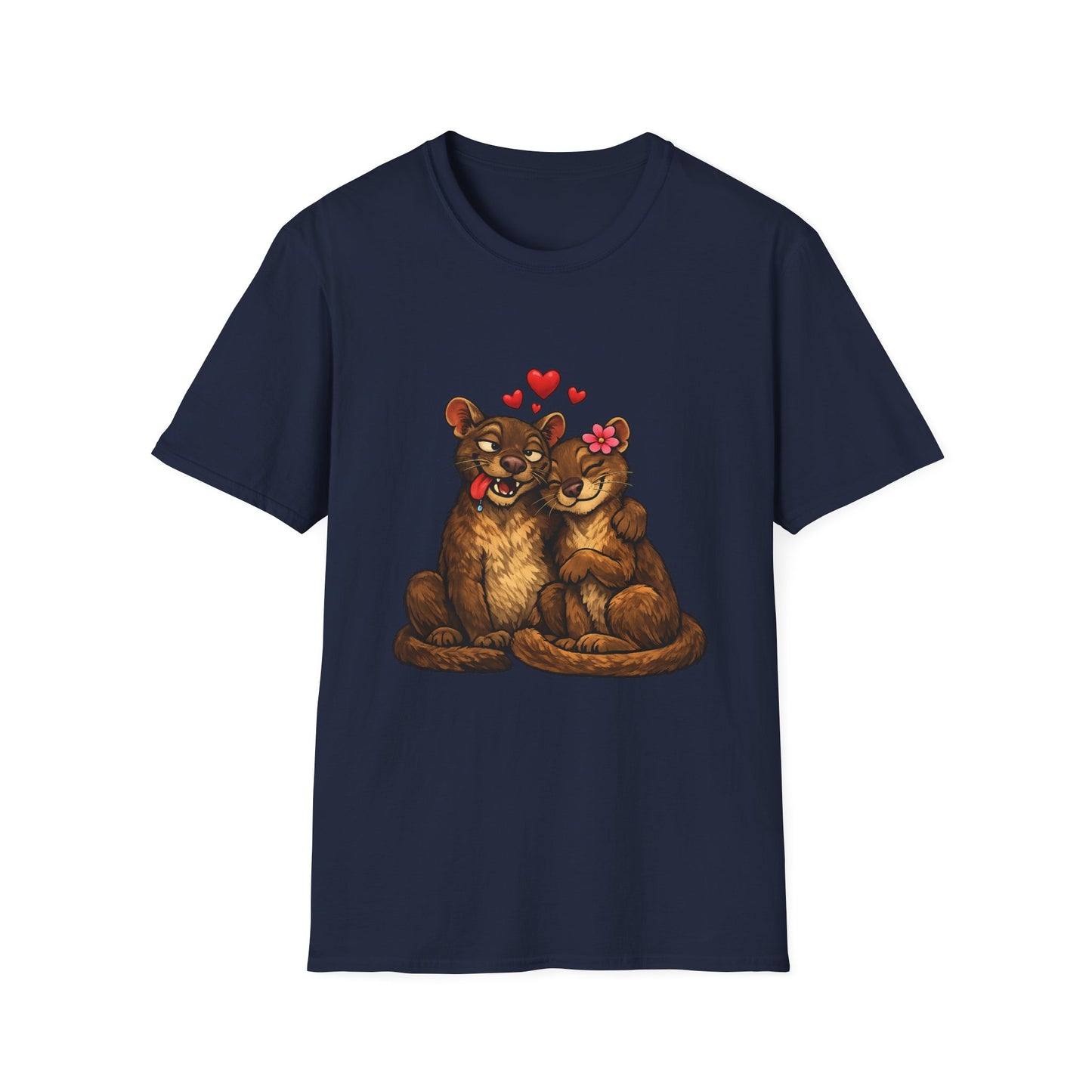 Couple of Fossas T-Shirt — Cute Fossa Couple with Hearts & Flower