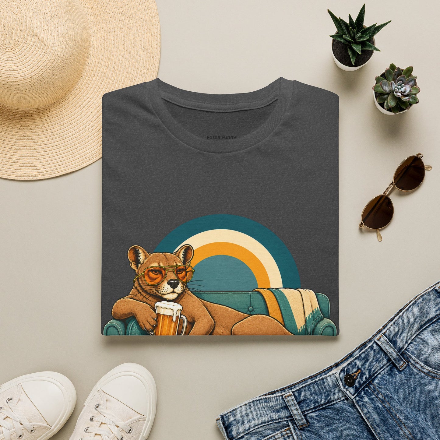 Lazy Fossa T-Shirt — Retro Fossa on Sofa Graphic Tee