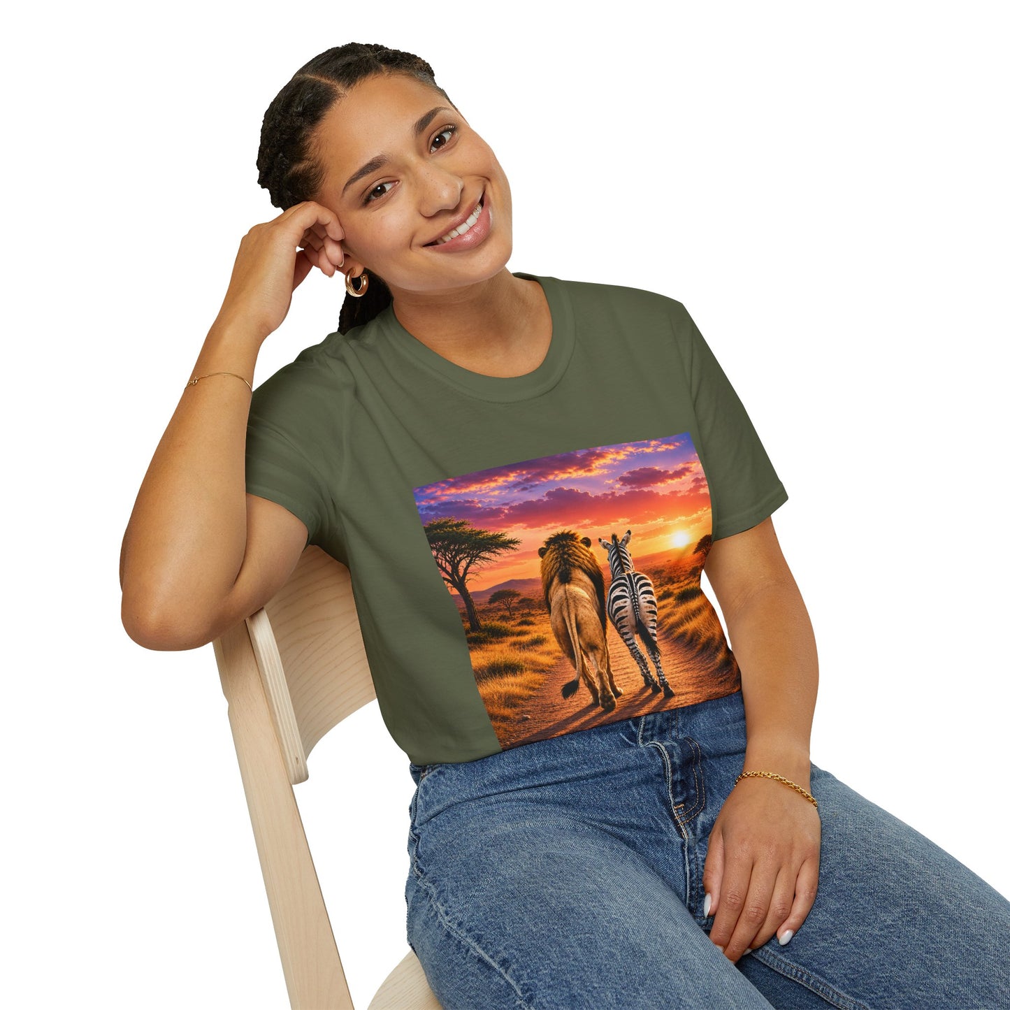 Lion and Zebra Sunset T-Shirt — African Safari Wildlife Graphic Tee