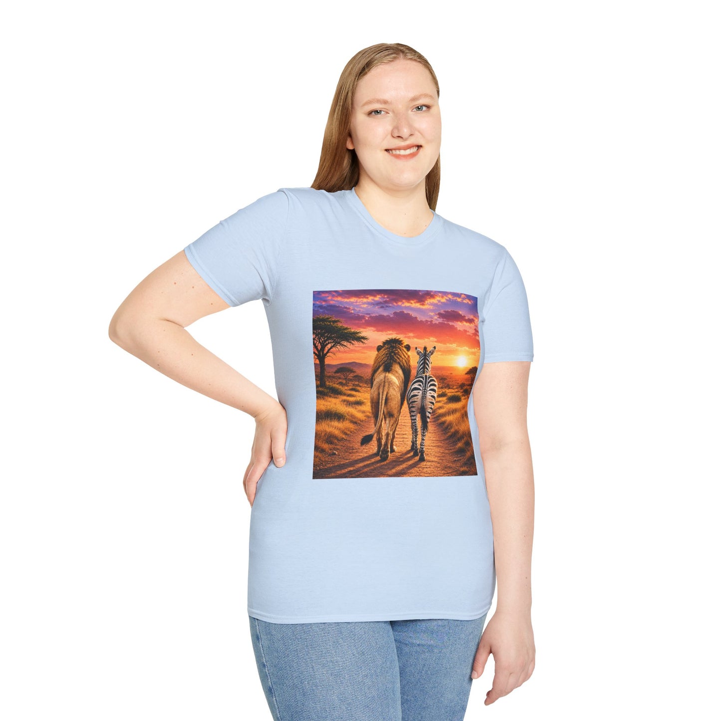 Lion and Zebra Sunset T-Shirt — African Safari Wildlife Graphic Tee