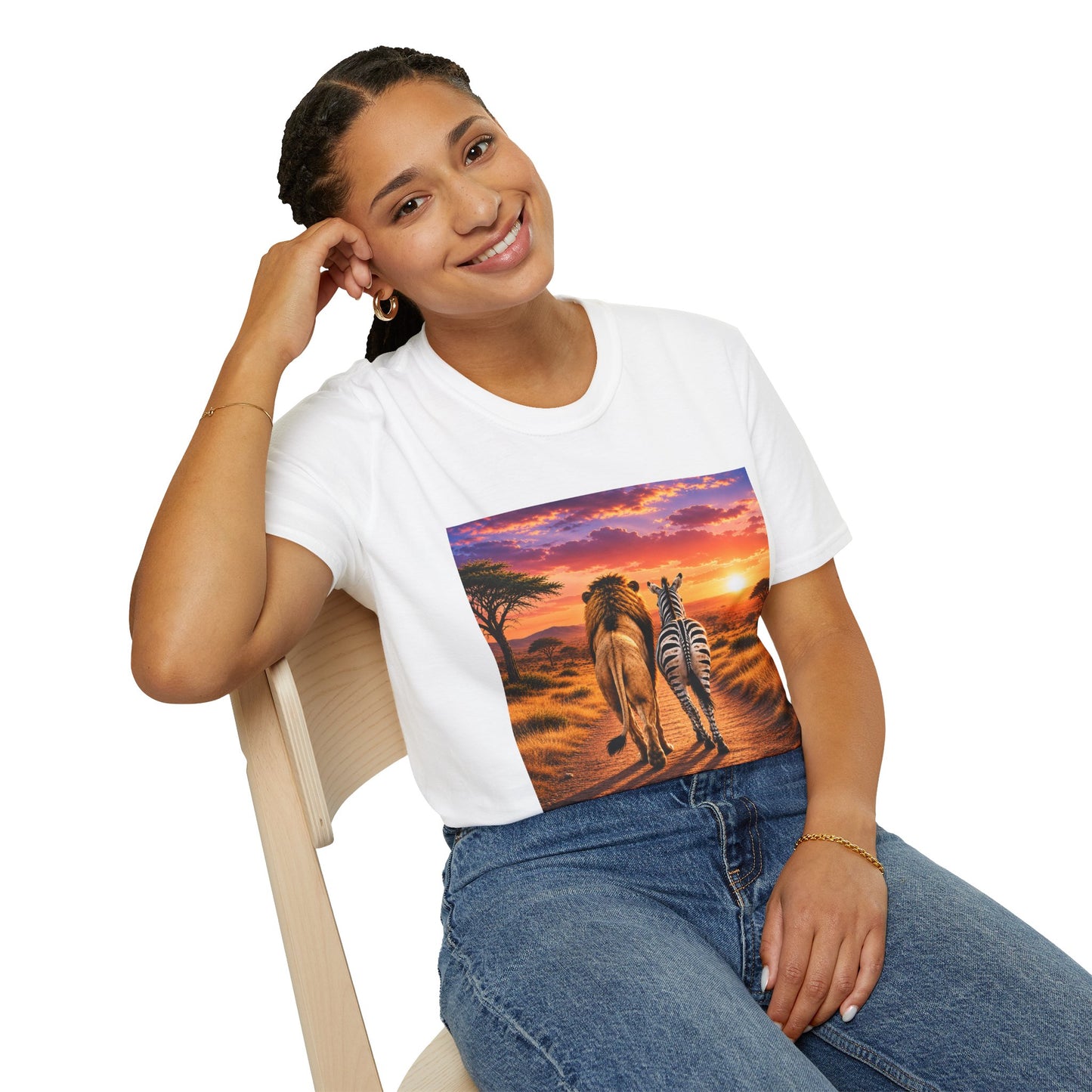 Lion and Zebra Sunset T-Shirt — African Safari Wildlife Graphic Tee